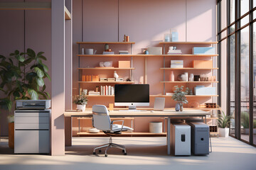 office with a built-in workspace niche and hidden cable - obrazy, fototapety, plakaty