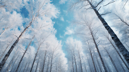 Blue sky and snowy trees