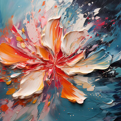 Oil paint of flower blossom, close-up, abstract
