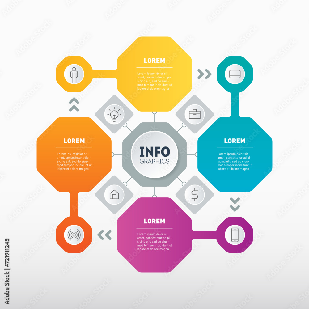 Poster infographic design concept of technology cycle or education process with 4 steps. template of info g