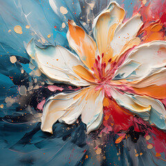 Oil paint of flower blossom, close-up, abstract