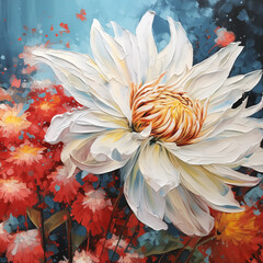 Oil paint of flower blossom, close-up, abstract