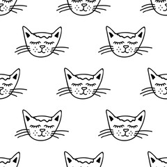 Seamless pattern with cat muzzle doodle for decorative print, wrapping paper, greeting cards, wallpaper and fabric