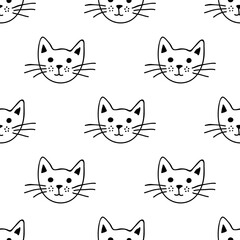 Obraz premium Seamless pattern with cat muzzle doodle for decorative print, wrapping paper, greeting cards, wallpaper and fabric