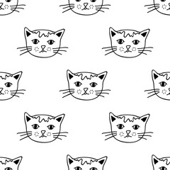 Fototapeta premium Seamless pattern with cat muzzle doodle for decorative print, wrapping paper, greeting cards, wallpaper and fabric