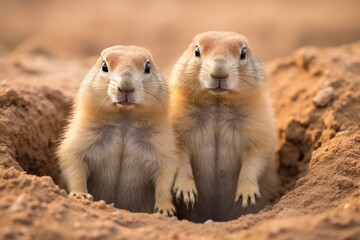 Naklejka na ściany i meble Prairie dogs popping in and out of their burrows.