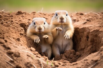 Prairie dogs popping in and out of their burrows.