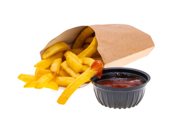 French fries with sauce isolated
