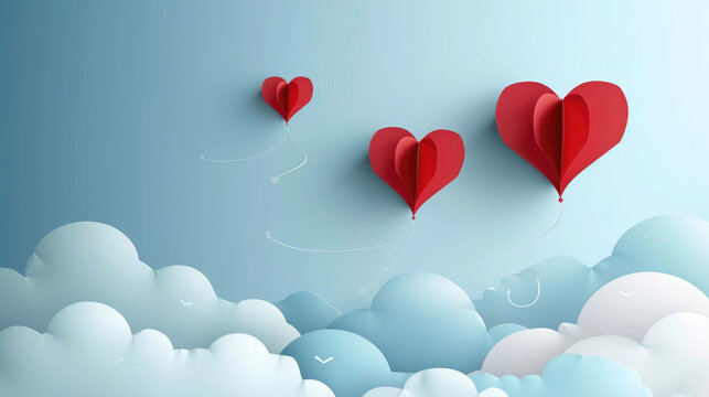 Valentine's Day Sky Filled with Heart Shaped Balloons