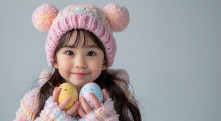 Fototapeta premium Young Girl with Easter Eggs, Festive Springtime.