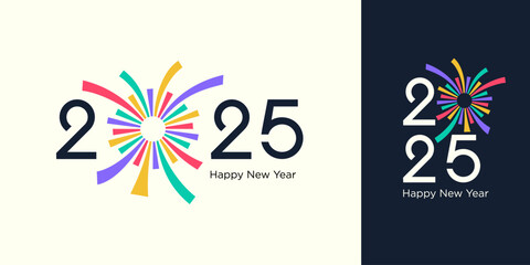 2025 Happy New Year design vector. colorful fireworks and trendy new year 2025 design template.