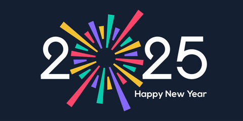 2025 Happy New Year design vector. colorful fireworks and trendy new year 2025 design template.