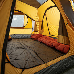Spacious interior of a tent for 6 people for comfortable camping