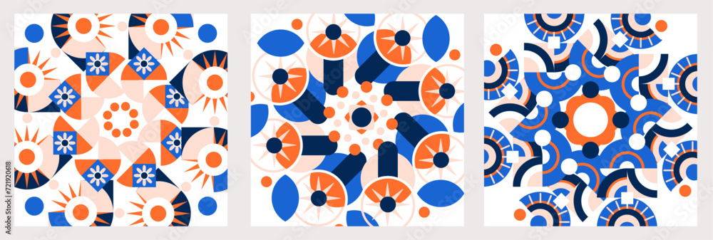 Poster geometric pattern set element in mid-century minimal simple style. abstract circle, line, square sha