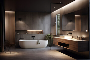 A bathroom with a combination of recessed and pendant light - obrazy, fototapety, plakaty