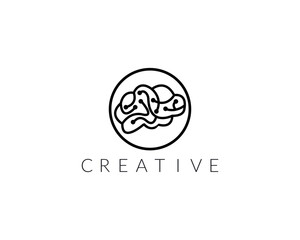 Fototapeta premium Human head brain silhouette thin lined logo or icon design template for psychology or medicine or creative industry isolated on white background.