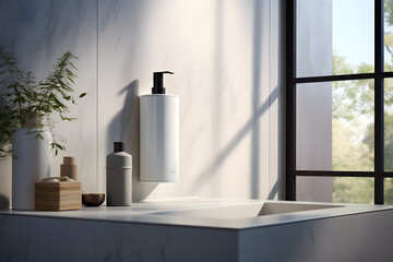 A bathroom with soap dispenser - obrazy, fototapety, plakaty