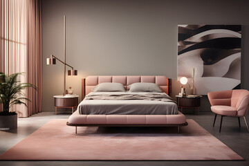 A bedroom featuring a mix of textured wall panels