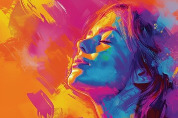 A vibrant abstract painting captures the beauty and complexity of the human face, created with modern art techniques and colorful acrylic paints