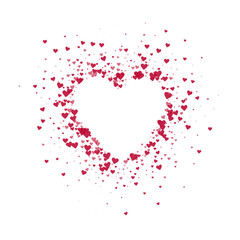 Red hearts scattered on white background.