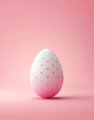 Fototapeta na wymiar White speckled Easter egg nestled in soft pink floral surroundings, serene vibe.