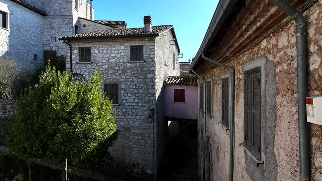 Il borgo medievale di Fumone, Frosinone, Lazio, Italia.
Il centro storico dell'antico villaggio.