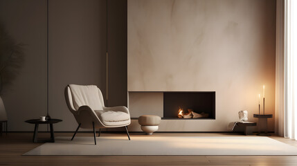 Ambient Elegance: Modern Living Room with Fireplace AI-Generative
