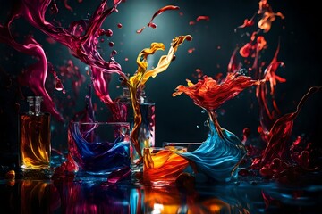 Studio capture of color gels in a controlled liquid environment, showcasing the elegant interplay of light and color in a visually compelling and sophisticated manner.