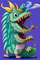 Cute Dragon Cartoon Character Smoking Cannabis
