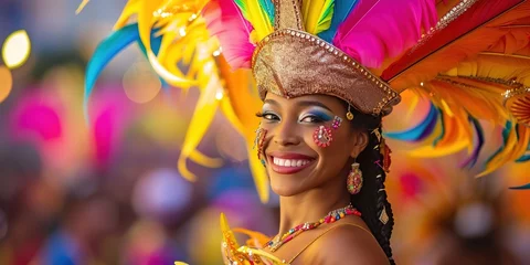 Fotobehang Beautiful girl in samba dancer's costume at the rio de janeiro carnival.  © Nopparat