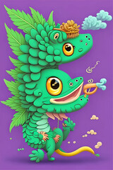Fototapeta na wymiar Cute Dragon Cartoon Character Smoking Cannabis