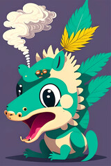 Obraz premium Cute Dragon Cartoon Character Smoking Cannabis