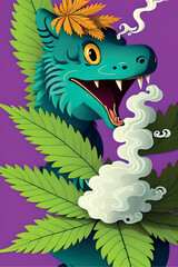 Obraz premium Cute Dragon Cartoon Character Smoking Cannabis