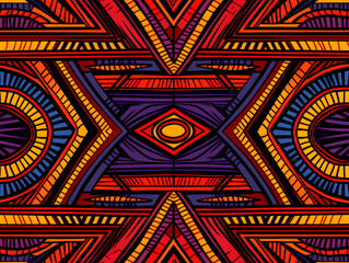 Hand drawn abstract seamless pattern, colorful, ethnic background, inca, african style - great for textiles, banners, wallpapers,design, illustration. - obrazy, fototapety, plakaty