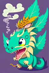 Cute Dragon Cartoon Character Smoking Cannabis