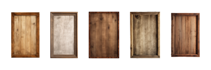 Collection of rectangular wooden signboard, plate, plank, frame isolated on a transparent background