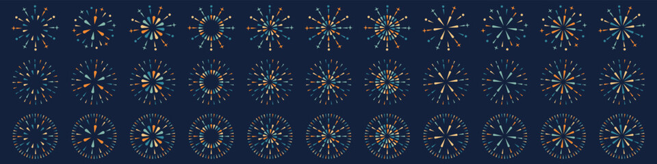 Set of creative fireworks explosion design vectors, ornament fireworks colorful design vector.