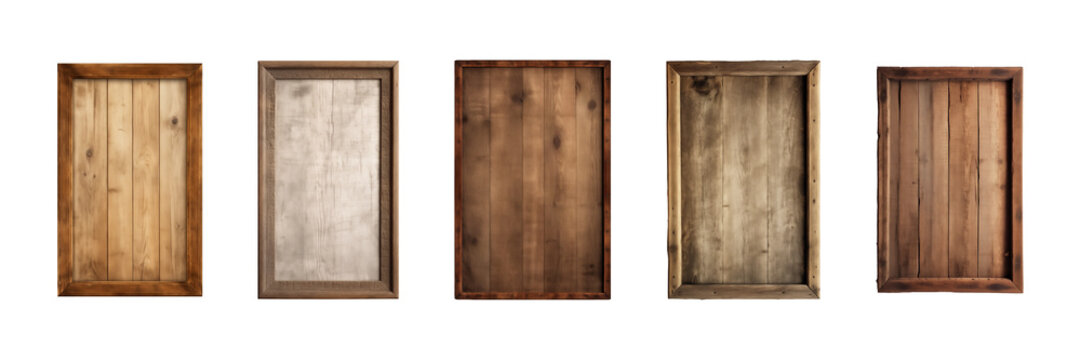 Collection of rectangular wooden signboard, plate, plank, frame isolated on a transparent background