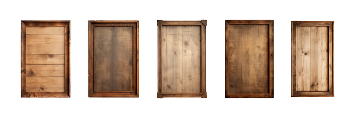 Collection of rectangular wooden signboard, plate, plank, frame isolated on a transparent background