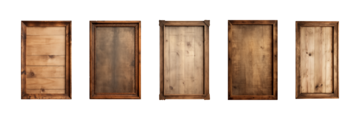Collection of rectangular wooden signboard, plate, plank, frame isolated on a transparent background