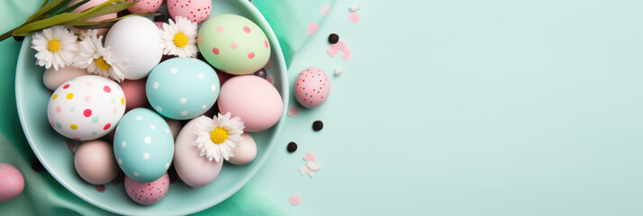 Fototapeta na wymiar Colored Easter eggs on solid background