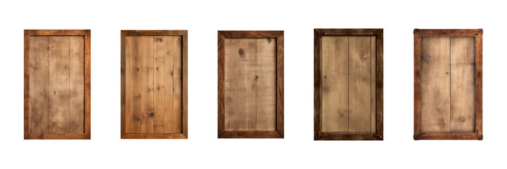 Collection of rectangular wooden signboard, plate, plank, frame isolated on a transparent background