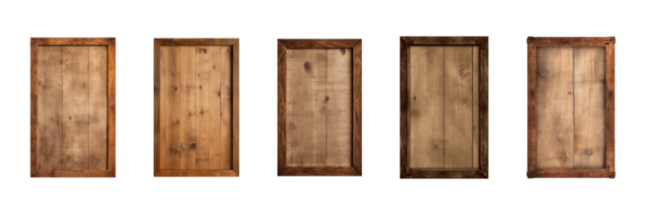 Collection of rectangular wooden signboard, plate, plank, frame isolated on a transparent background