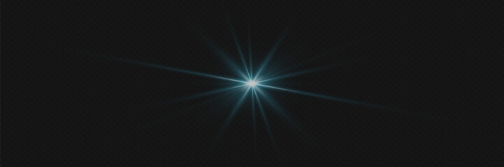 Bright glowing light, star explosion. Glare effect with rays. 