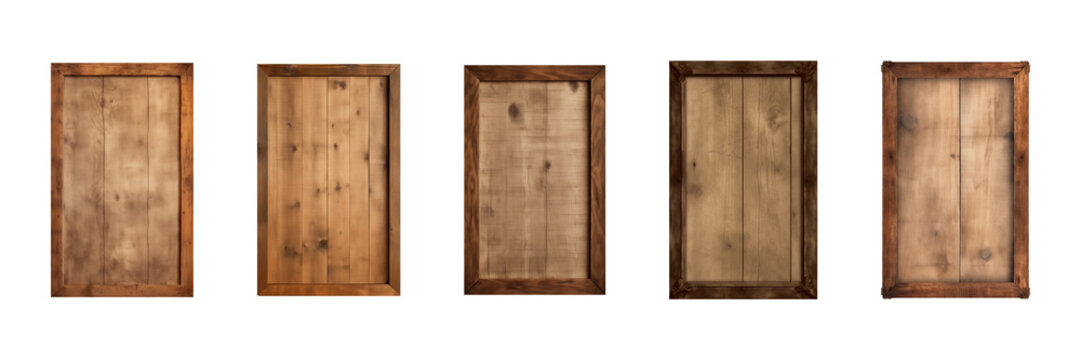 Collection of rectangular wooden signboard, plate, plank, frame isolated on a transparent background