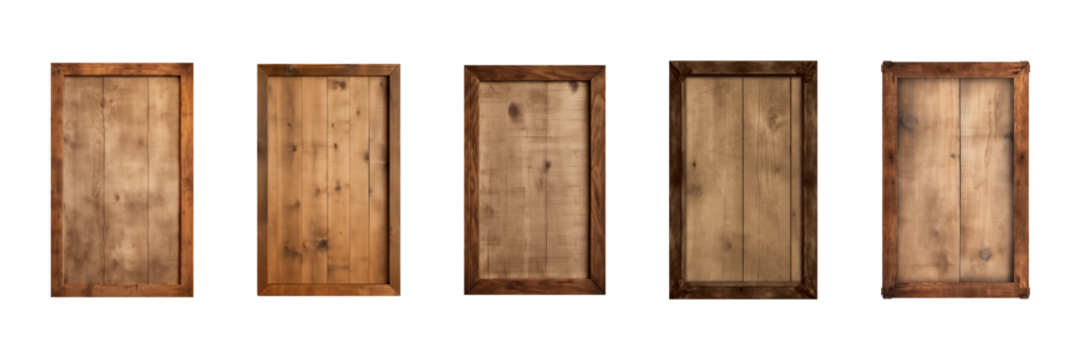 Collection of rectangular wooden signboard, plate, plank, frame isolated on a transparent background