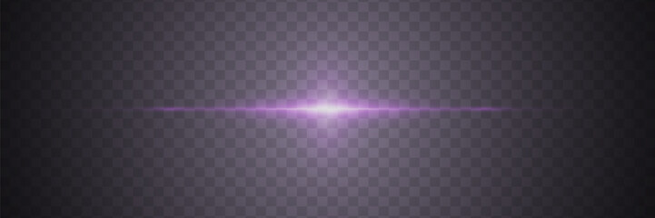 Horizontal flare of lens and light. Light beam and flash.