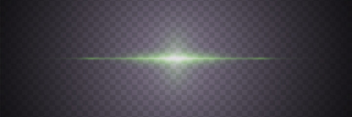 Horizontal flare of lens and light. Light beam and flash.