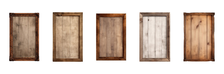 Collection of rectangular wooden signboard, plate, plank, frame isolated on a transparent background