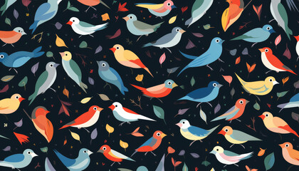 Seamless pattern with birds isolated on black background